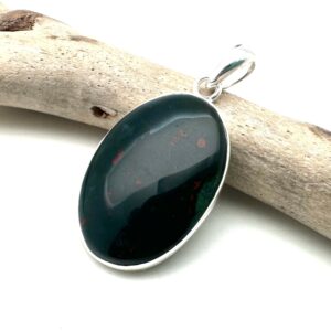Oval Bloodstone 925 Sterling Silver Pendant - Minimalist Design Oval Bloodstone 925 Sterling Silver Pendant - Minimalist Design