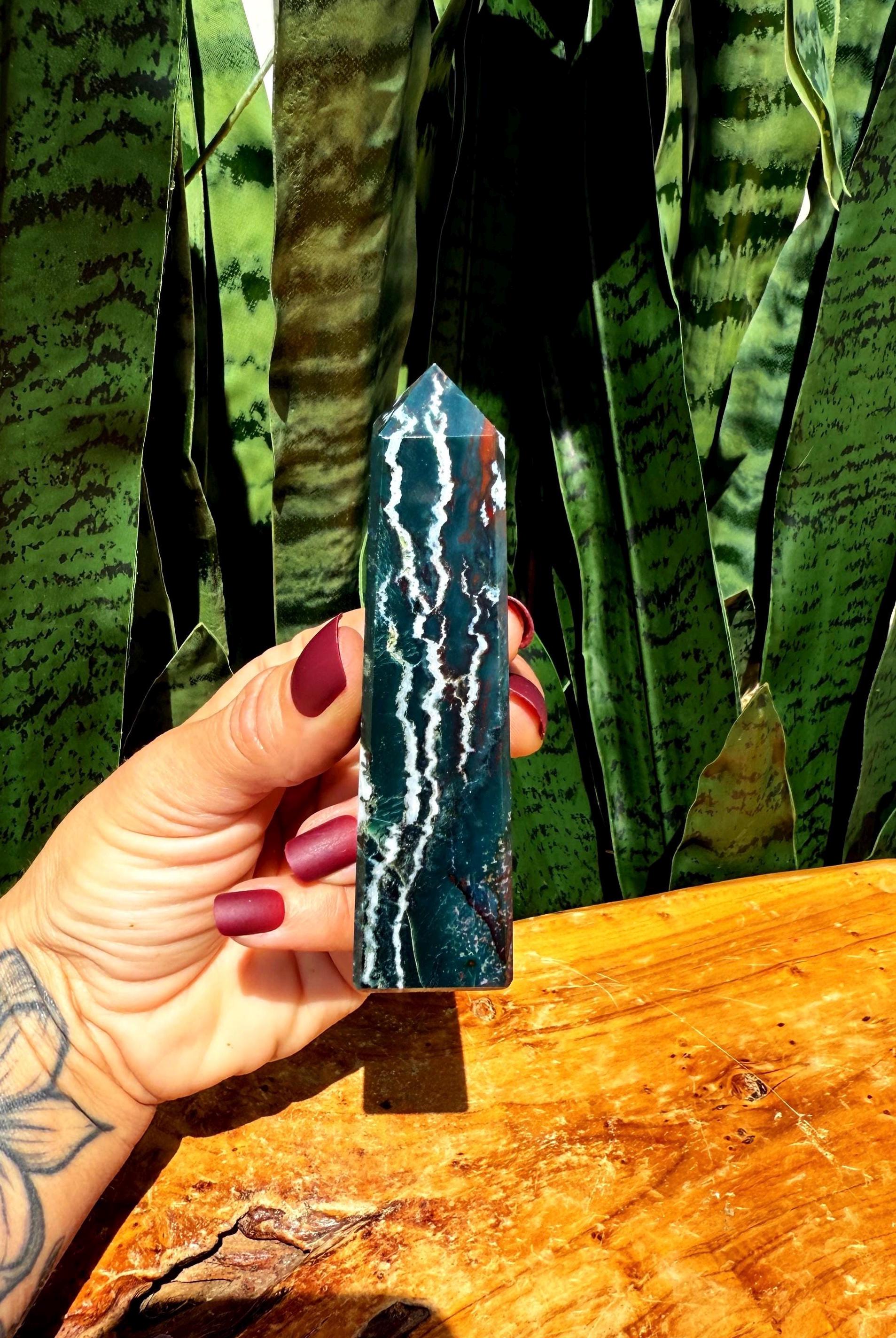 Bloodstone Crystal Tower - Aka Heliotrope Crystal For Spiritual, Emotional, And Physical Healing - Rare Crystal - Gemstone Tower Bloodstone Crystal Tower - Aka Heliotrope Crystal For Spiritual, Emotional, And Physical Healing - Rare Crystal - Gemstone Tower