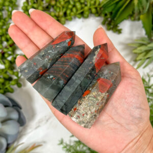 Bloodstone Point | S, M, L | - (polished Green Red Crystal Tower, Heart Chakra, Healing Stone)