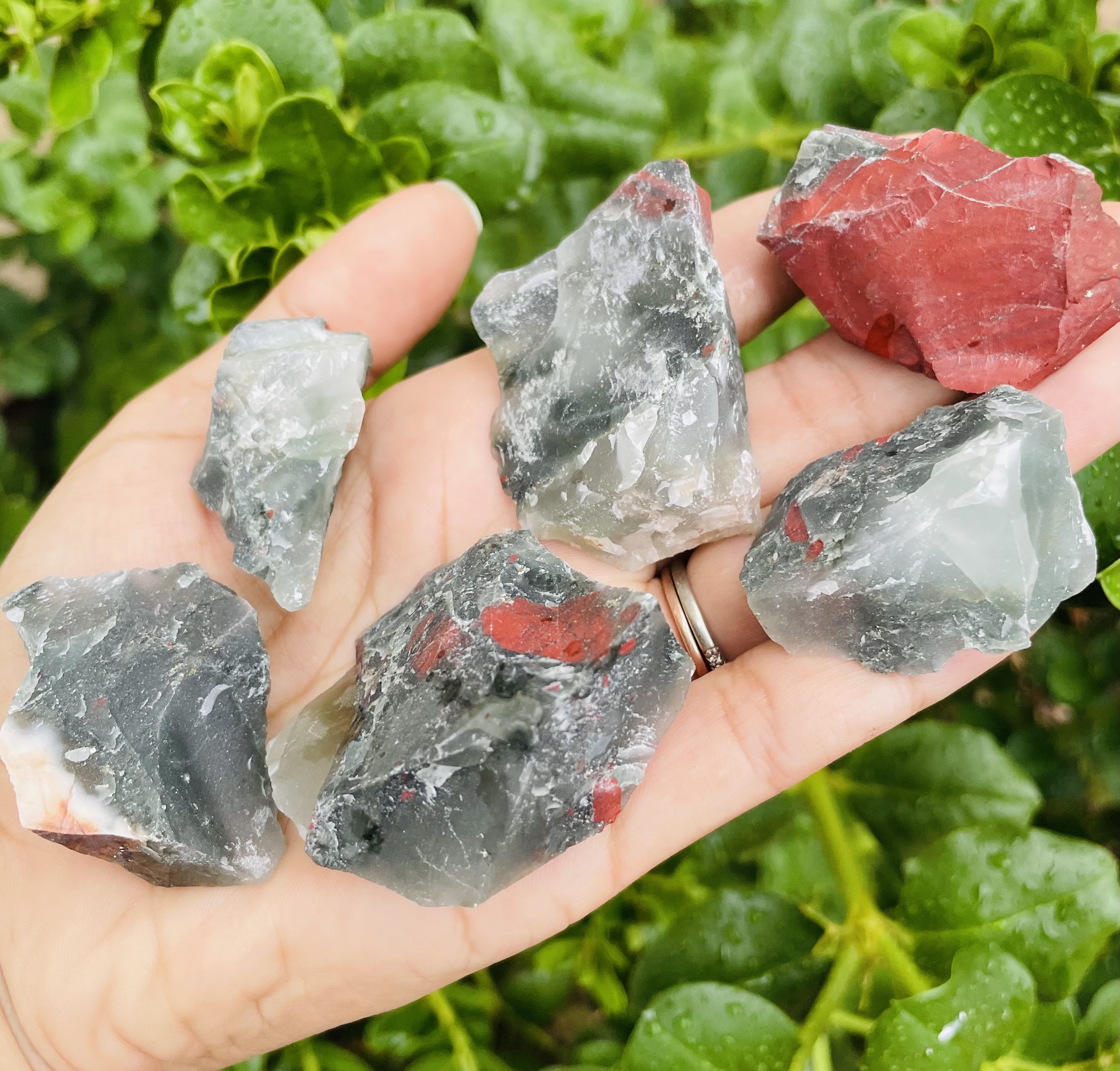 Raw African Bloodstone Crystal: Natural Green Jasper, Red Heliotrope