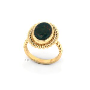 13mm Oval Shape Wheat Grain Motif Bloodstone Gold Filled Ring, High Quality Gemstone Minimalist Ring For Girl, Designer Ring For Anniversary
