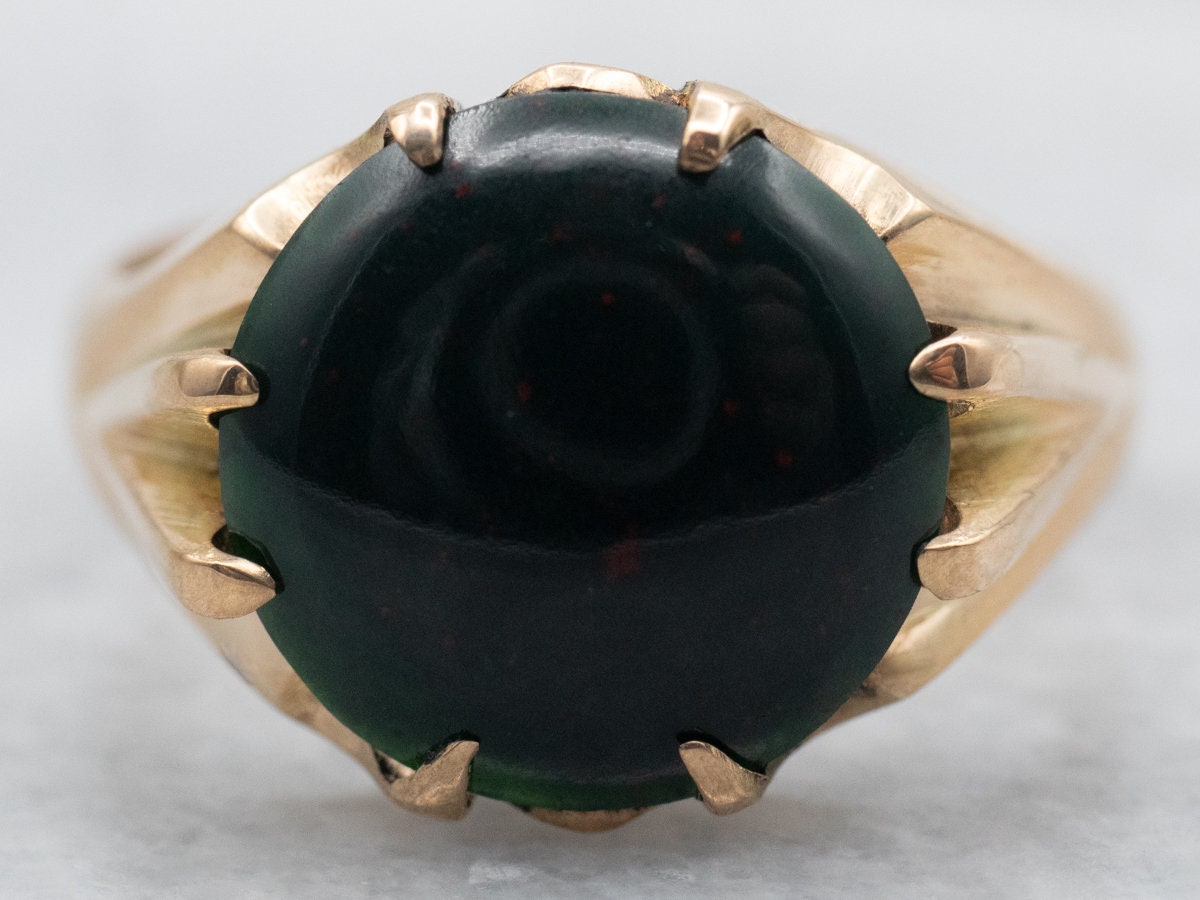 14k Yellow Gold Round Bloodstone Solitaire Ring