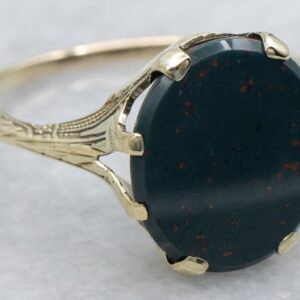 Art Nouveau Era Hand-engraved Green Gold Bloodstone Ring Art Nouveau Era Hand-engraved Green Gold Bloodstone Ring