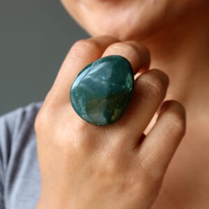 Bloodstone Ring Big Green Gemstone Adjustable Bronze