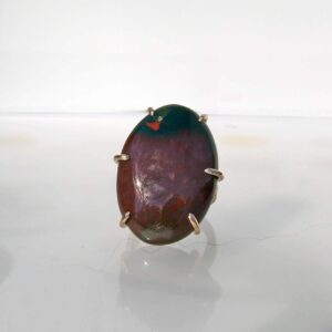 Bloodstone Ring, Bronze size 8.25, Large red and green