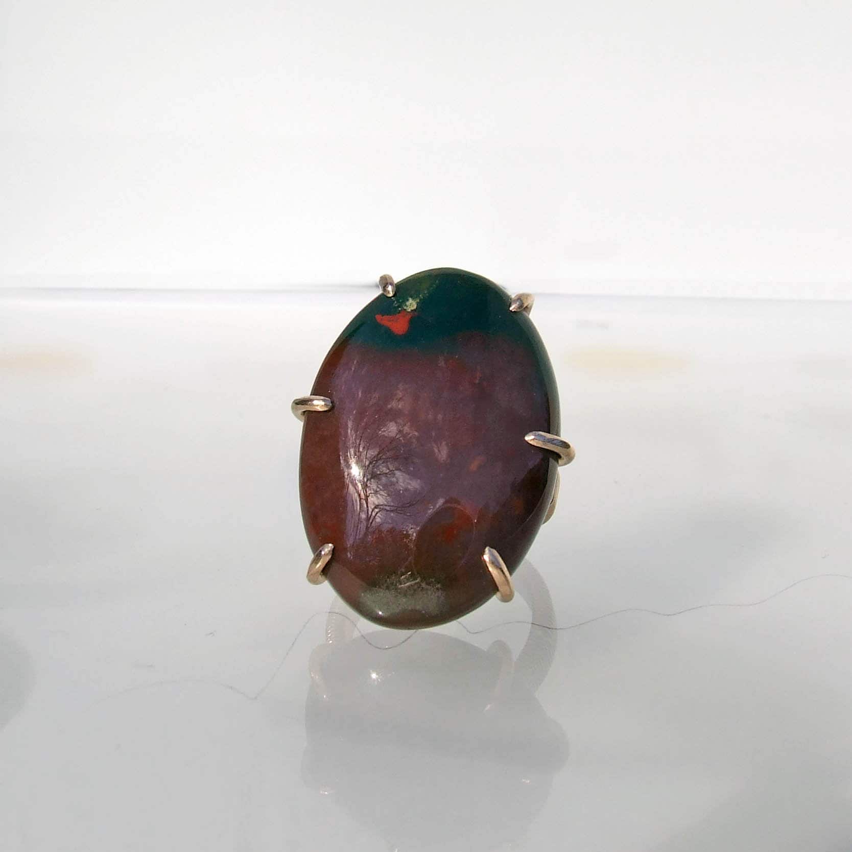 Bloodstone Ring, Bronze Size 8.25, Large Red And Green Bloodstone Ring, Bronze Size 8.25, Large Red And Green