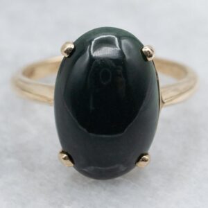 Dark Green Oval Cut Bloodstone Solitaire Ring