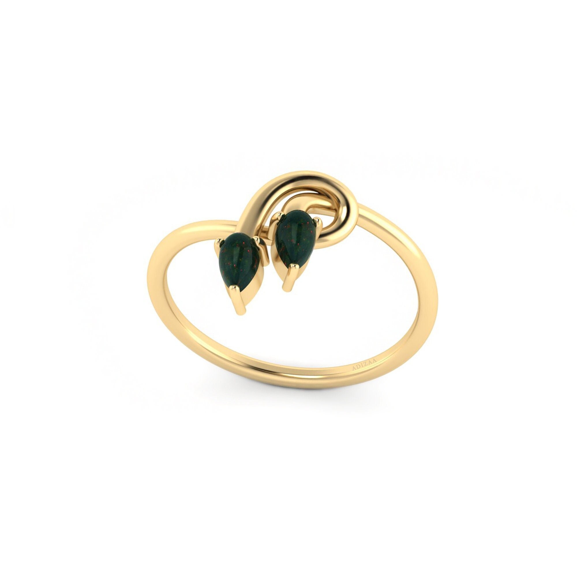 Bloodstone Double Gemstone Ring, Unique Pear Ring, Serpent Ring, Minimalist Stacking Ring, Birthstone Ring, Two Stone Brass Ring  For Women