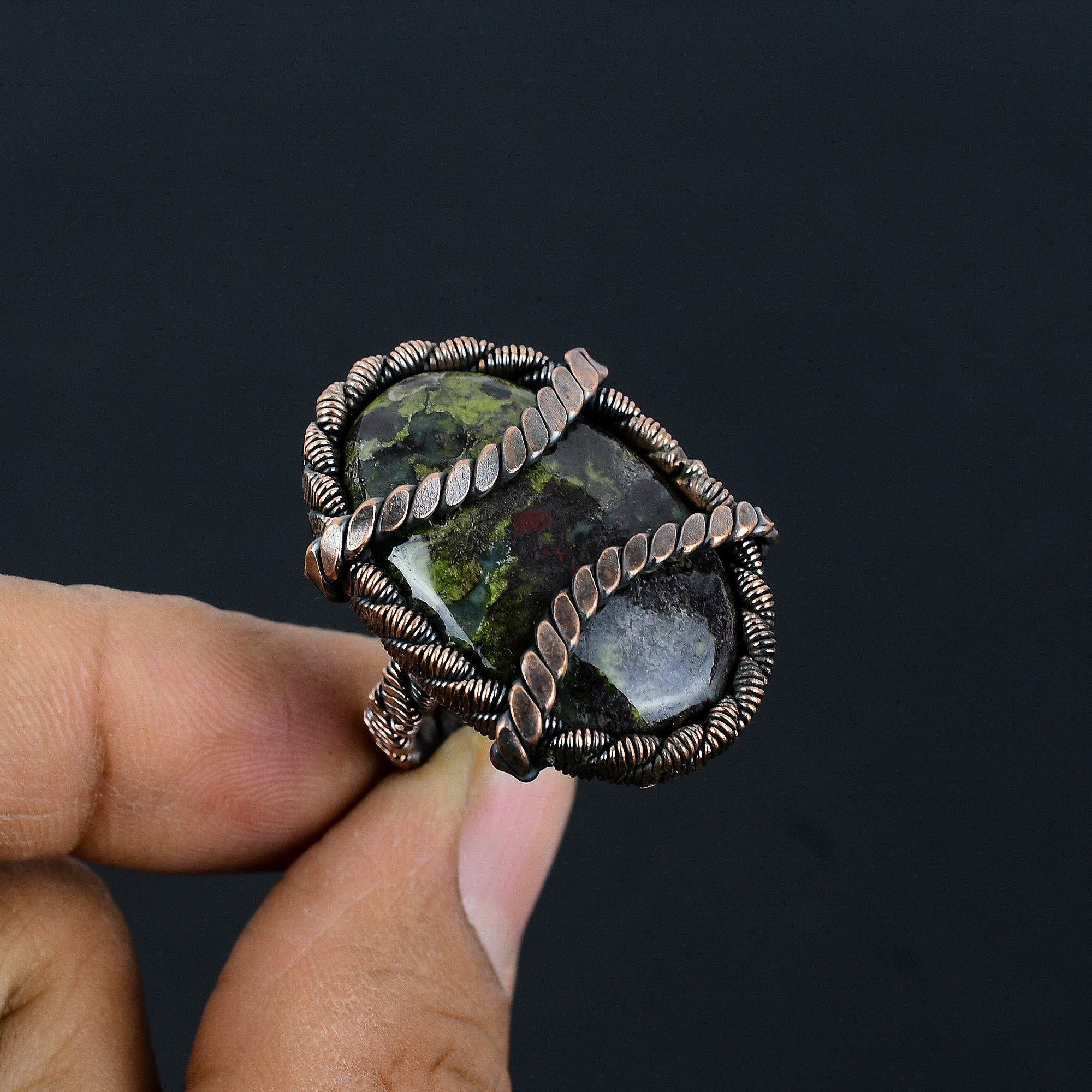 Dragon Bloodstone Ring, Solid Copper Wire Wrapped Ring Natural Bloodstone Gemstone Ring Handmade Jewelry Gift For Him/her All Size Available