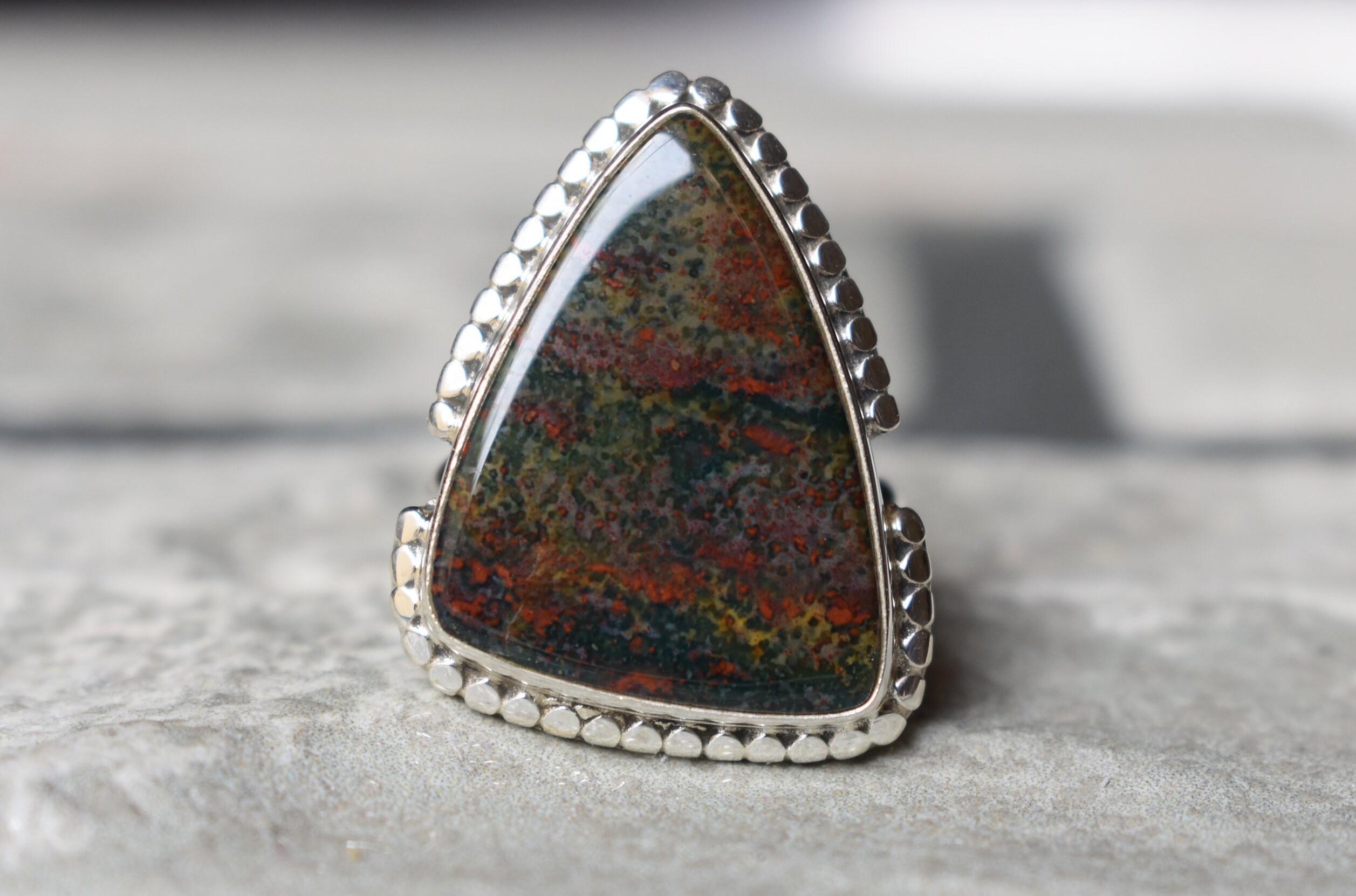 Handmade 925 Silver Natural Bloodstone Statement Ring