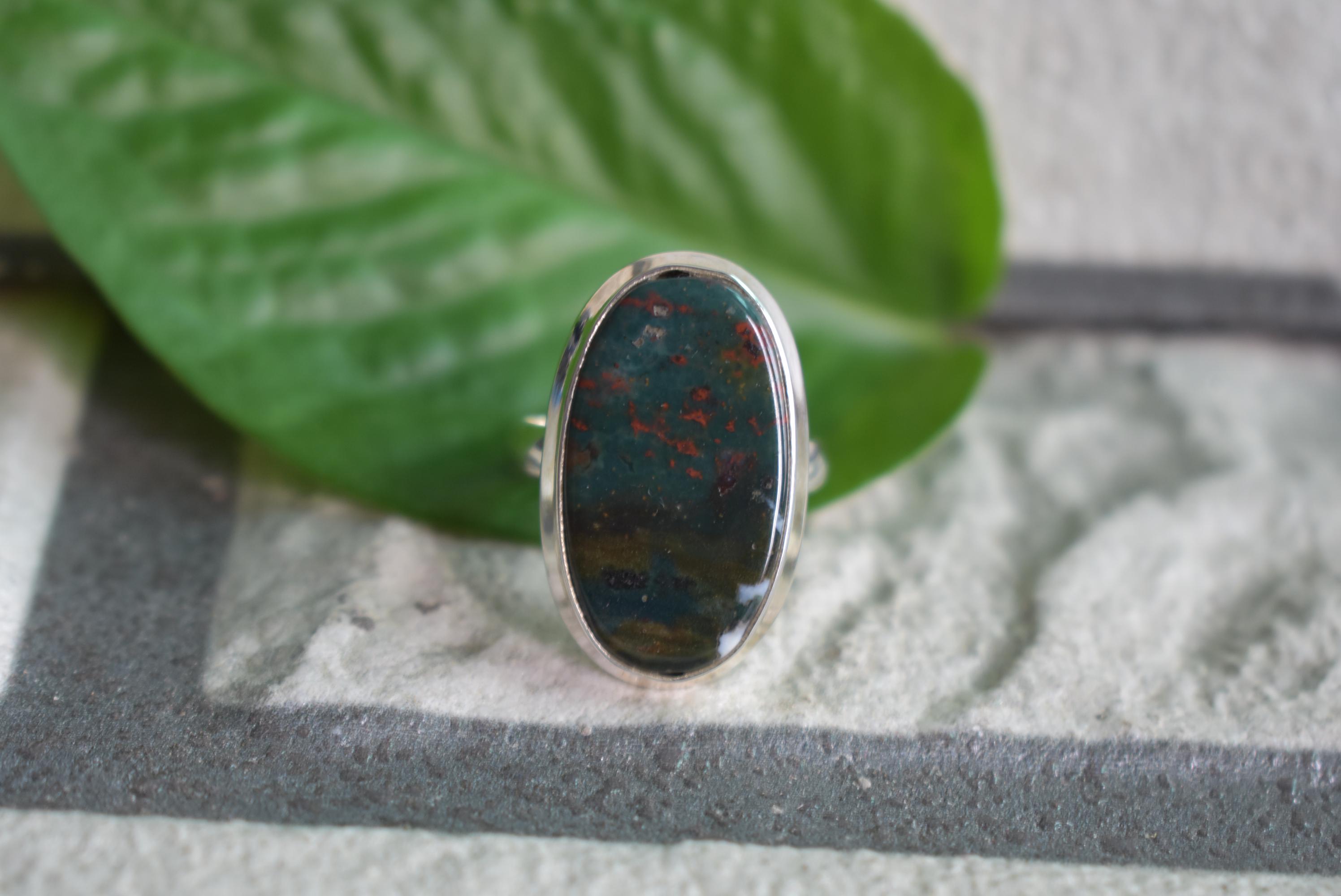 Handmade 925 Silver Bloodstone Ring, Natural Stone Design