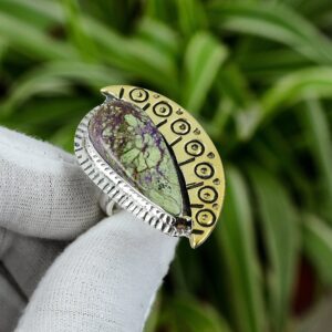 Handmade Pear Dragon Bloodstone Ring: 18K Gold Plated Sterling Silver Adjustable Band