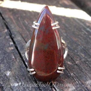 Handmade Sterling Silver Bloodstone Statement Ring - Size 9