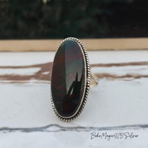 Handmade Bloodstone Ring: Sterling Silver Oval Gemstone Band