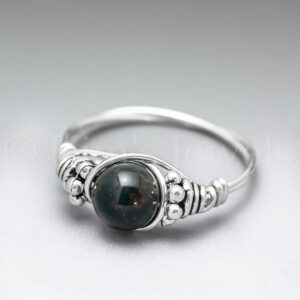 Bloodstone Heliotrope Bali Sterling Silver Wire Wrapped Gemstone Bead Ring - Made To Order