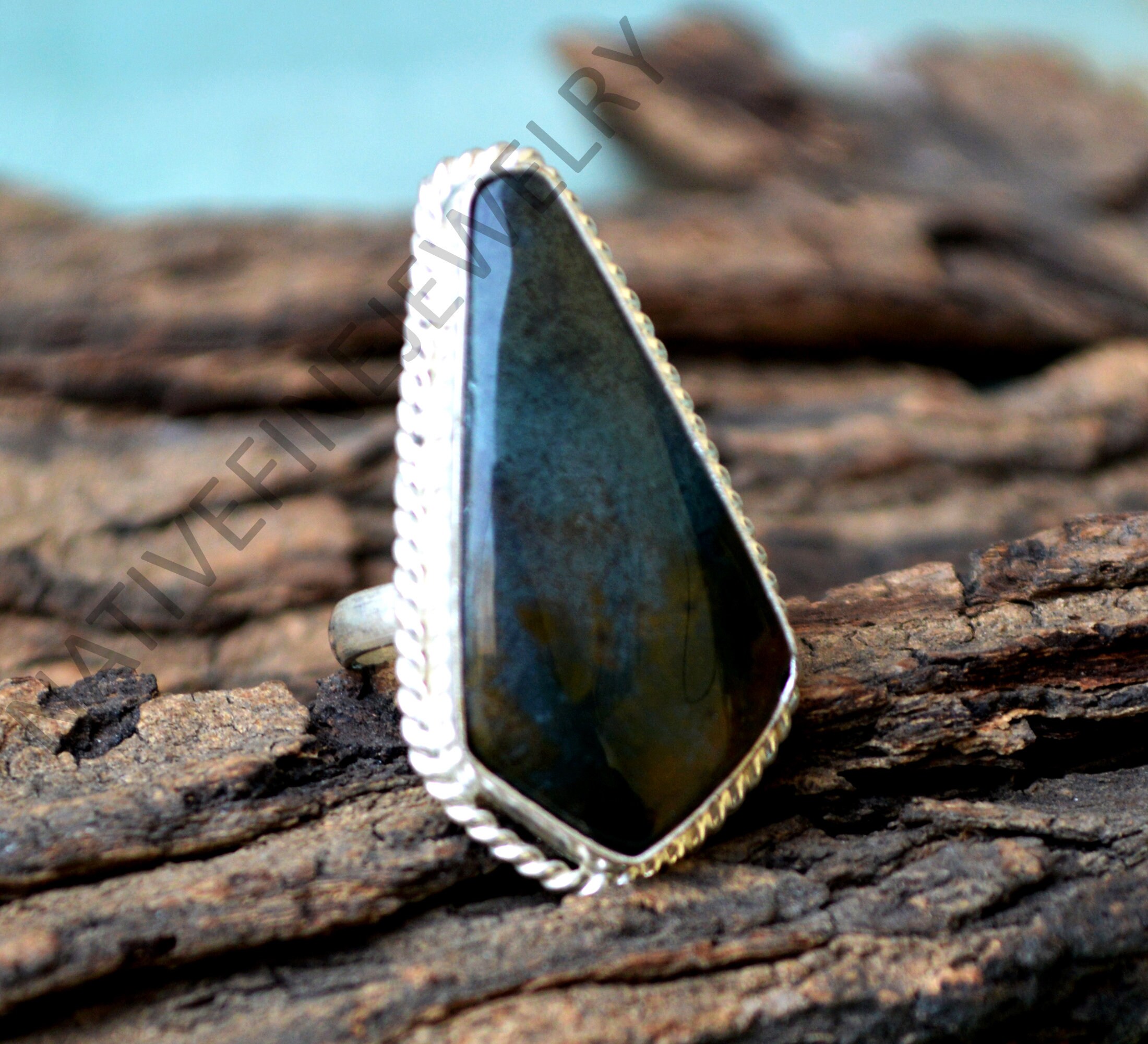 Bloodstone Jasper 925 Sterling Silver Ring: Handmade Designer Jewelry