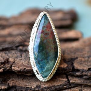 Bloodstone Jasper Ring: Large 925 Sterling Silver Designer Ring