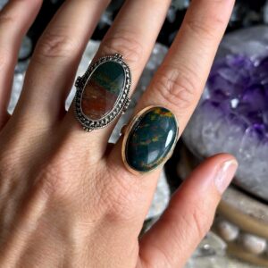 Large Bloodstone Ring, .925 Sterling Silver, Green And Red Bloodstone, Statement, Fitted