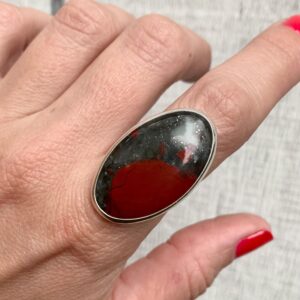 Large Oval Red Bloodstone Sterling Silver Statement Ring | March Birthstone Ring | Edgy Goth Boho | Bloodstone Ring | Size 8.25-8.75