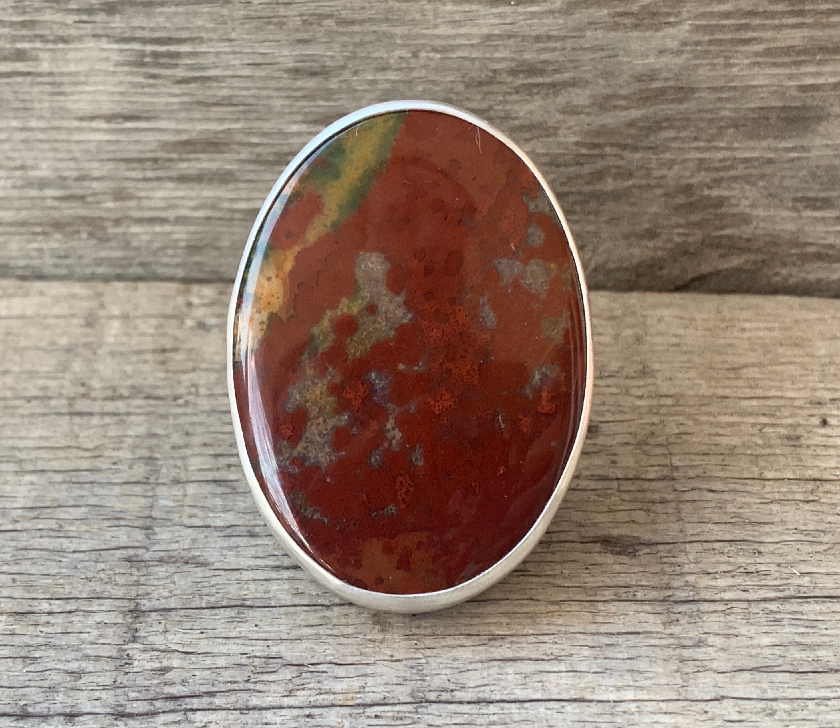 Large Oval Bloodstone Sterling Silver Ring Size 8.5 | March Birthstone Ring | Bloodstone Ring | Boho | Rocker | Edgy | Red Orange Stone Ring