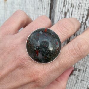 Large Round Gray And Red Blood Jasper Sterling Silver Statement Ring | Gray Red Stone Ring | Jasper Ring | Blood Stone Ring | Made To Order
