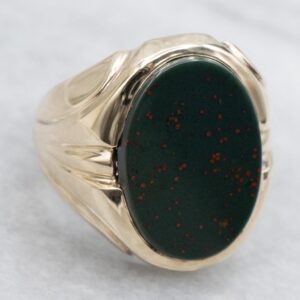Mid-Century 10K Gold Bloodstone Men's Ring