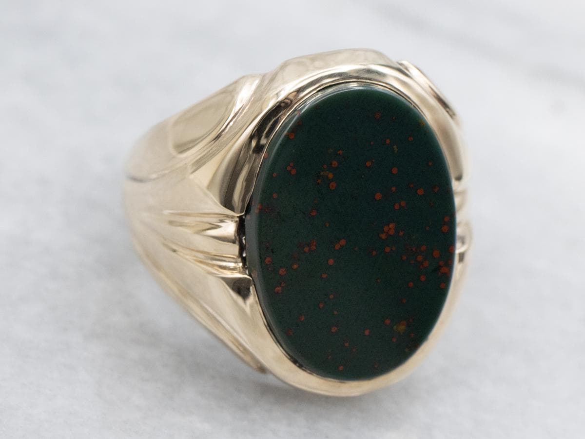Mid-century 10k Gold Bloodstone Men's Ring