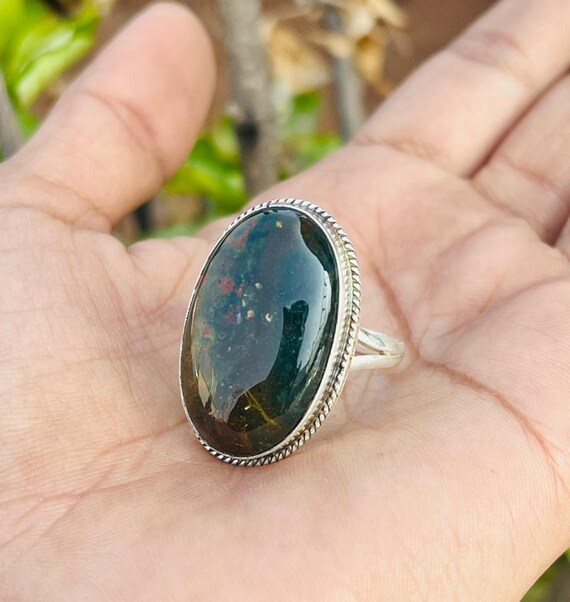 Natural Bloodstone Ring, 925 Sterling Silver, Valentines Day Ring, Couples Jewelry