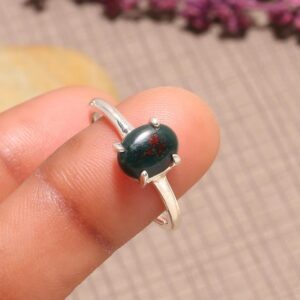 Bloodstone Ring: Oval 925 Sterling Silver Boho Ring