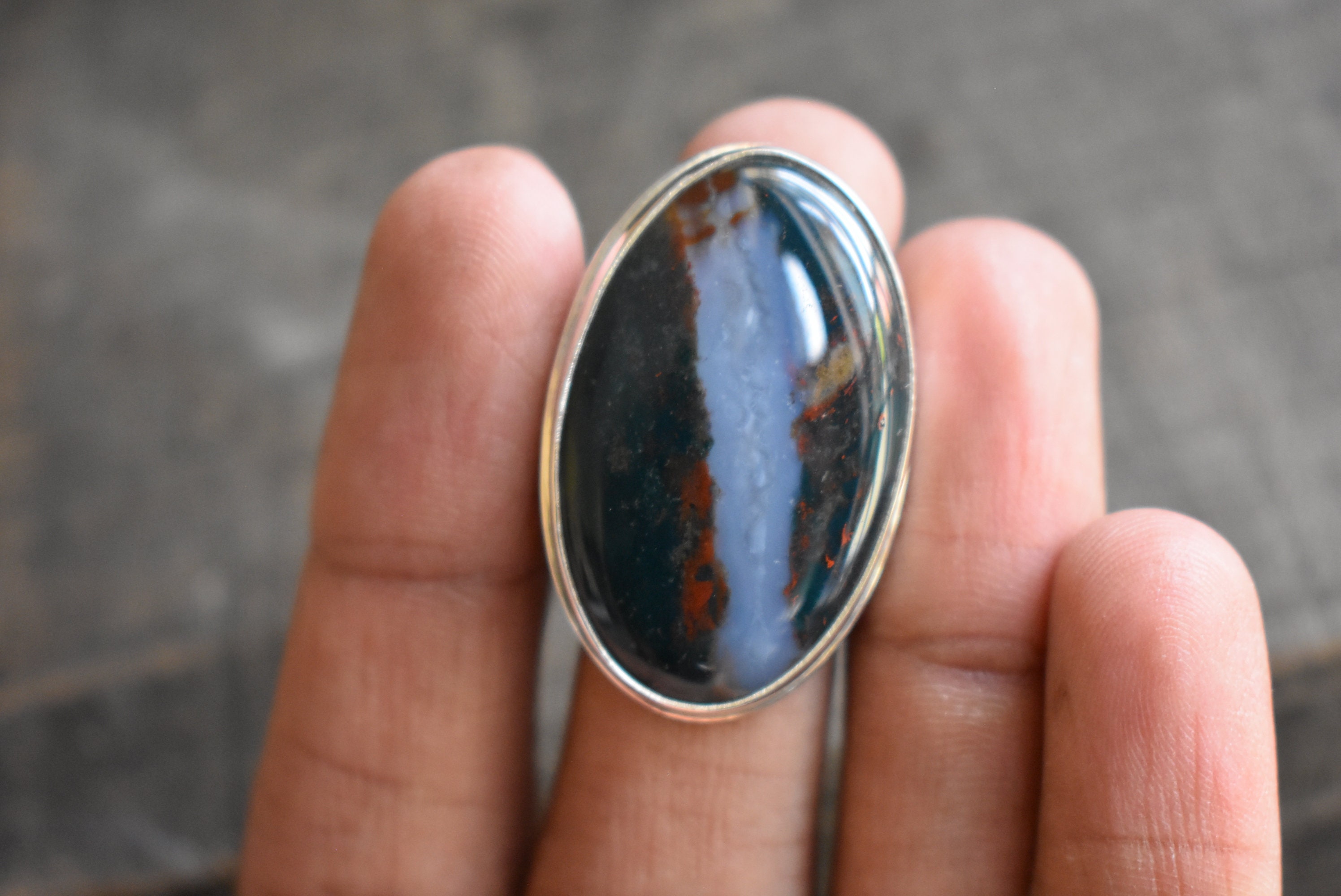 Oval Green Bloodstone Ring, 925 Sterling Silver, Aaa Quality Gemstone