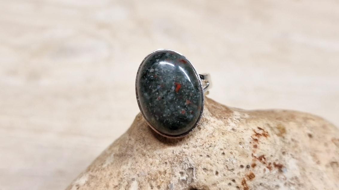 Simple Oval Green Bloodstone Ring. March Birthstone. 18x13mm Stone. Reiki Jewelry Uk. Adjustable 925 Sterling Silver Rings For Women. Simple Oval Green Bloodstone Ring. March Birthstone. 18x13mm Stone. Reiki Jewelry Uk. Adjustable 925 Sterling Silver Rings For Women.