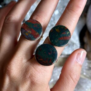 Statement Bloodstone Adjustable Ring, 925 Sterling Silver