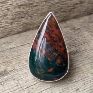 Teardrop Black Red Bloodstone Unique Chunky Sterling Silver Statement Ring | March Birthstone Ring | Edgy Goth Boho | Bloodstone Ring