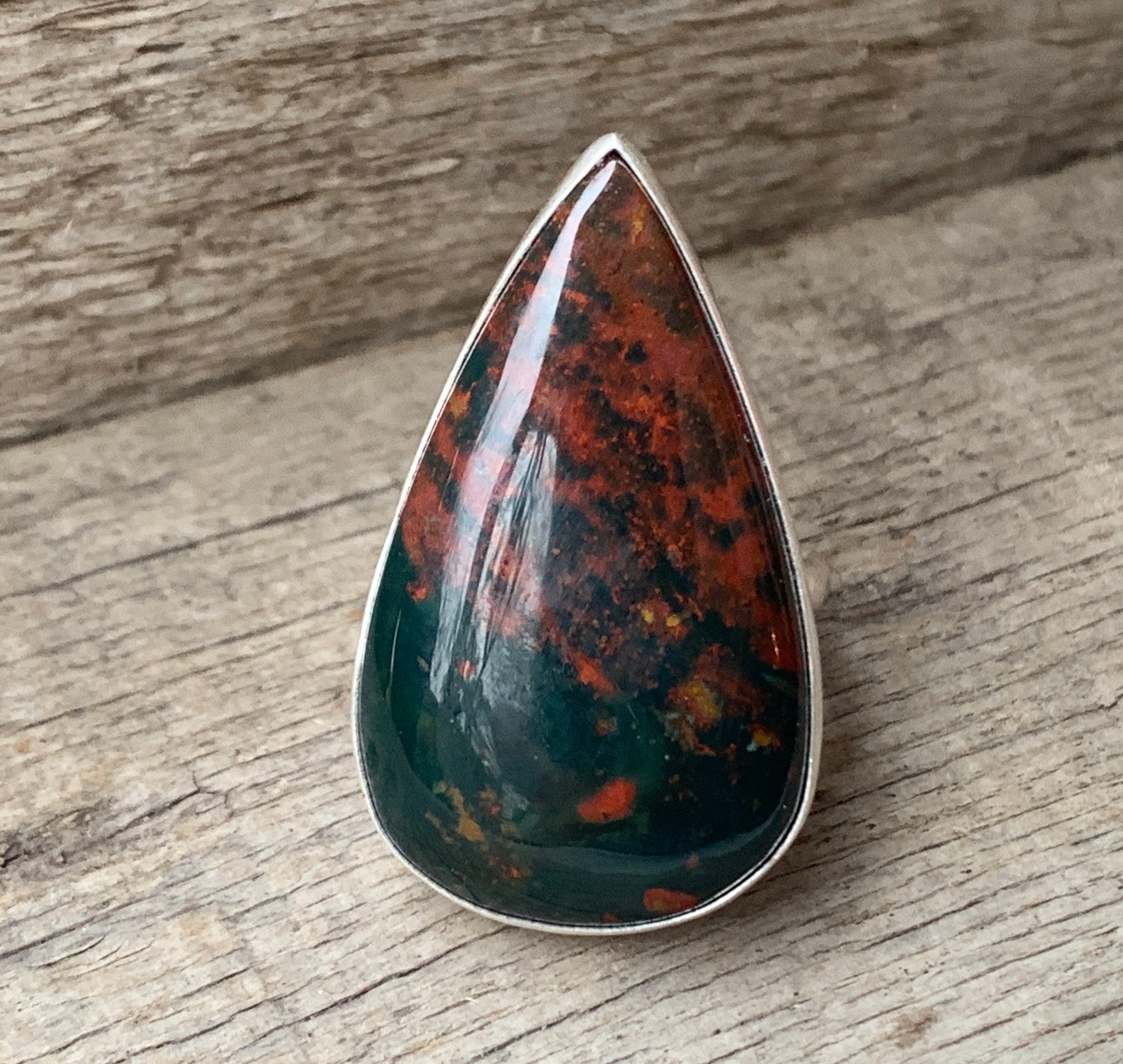 Teardrop Black Red Bloodstone Unique Chunky Sterling Silver Statement Ring | March Birthstone Ring | Edgy Goth Boho | Bloodstone Ring
