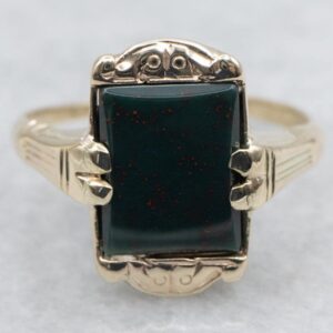 Victorian Revival 10K Gold Bloodstone Cabochon Ring