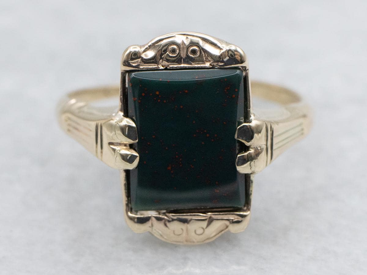 Victorian Revival 10k Gold Bloodstone Cabochon Ring