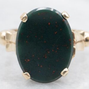 Vintage 10K Gold Bloodstone Ring, Oval Cabochon