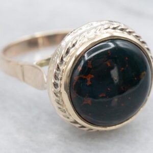 Vintage 14K Gold Bloodstone Ring, Nautical Rope Design