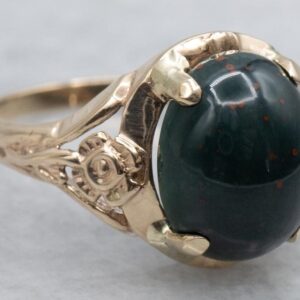 Vintage Floral Bloodstone Cabochon Ring Vintage Floral Bloodstone Cabochon Ring