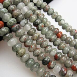 2.0mm Hole African Bloodstone Smooth Rondelle Beads 5x8mm 6x10mm 8" Strand