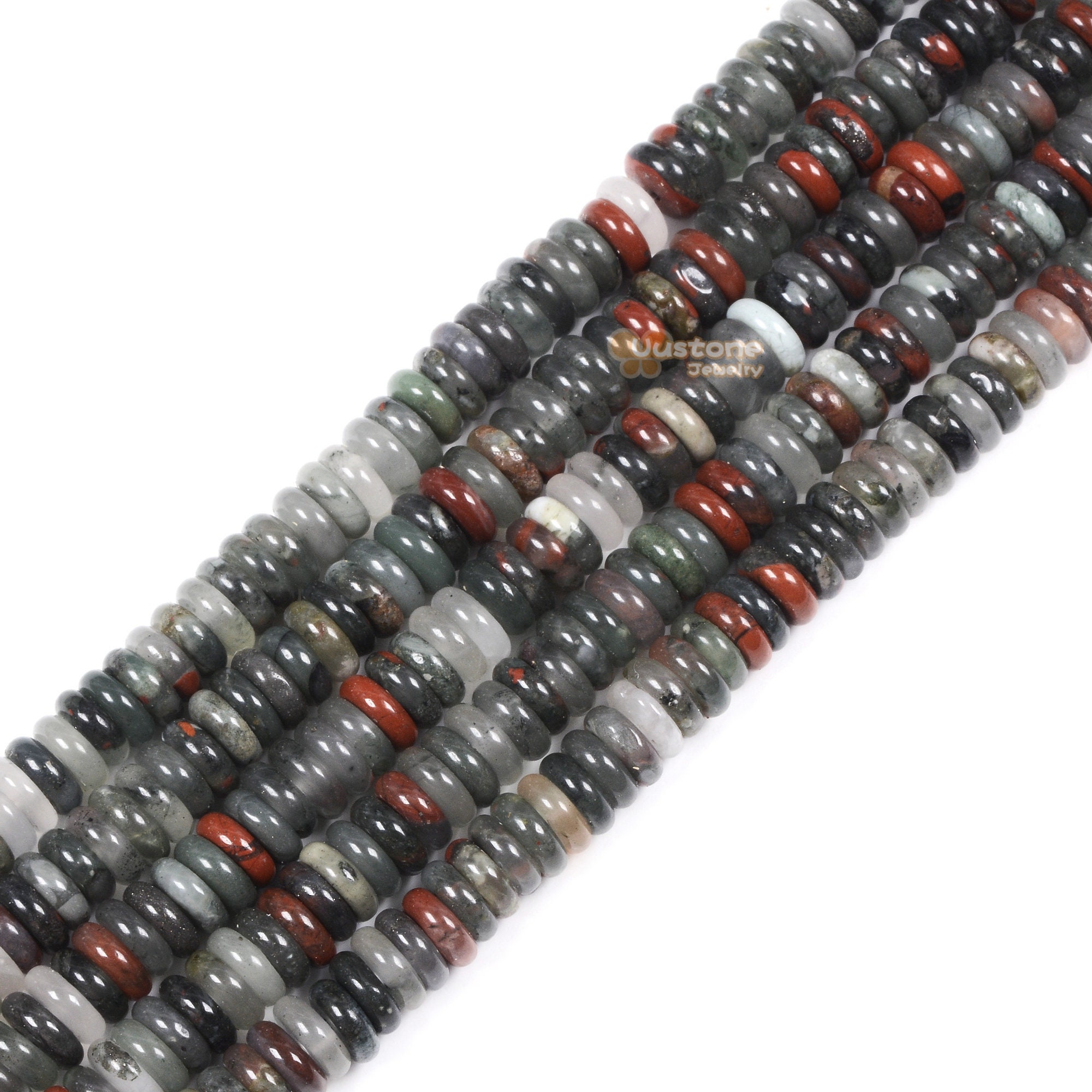 6.5x2mm African Bloodstone Heishi Disc Rondelle Loose Beads 15.5"