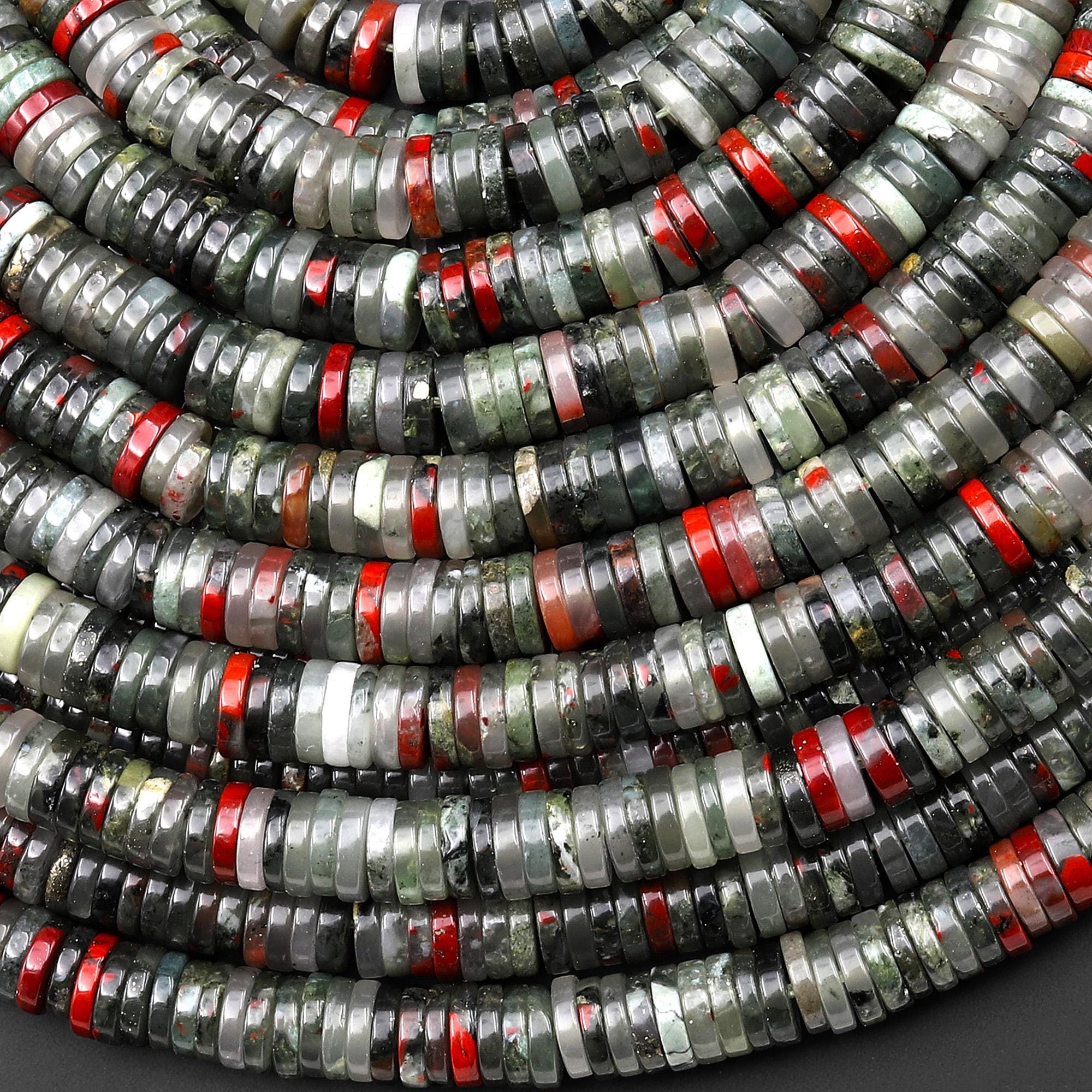 Aaa Natural African Bloodstone 4mm Thin Heishi Rondelle Beads 15.5" Strand Aaa Natural African Bloodstone 4mm Thin Heishi Rondelle Beads 15.5" Strand