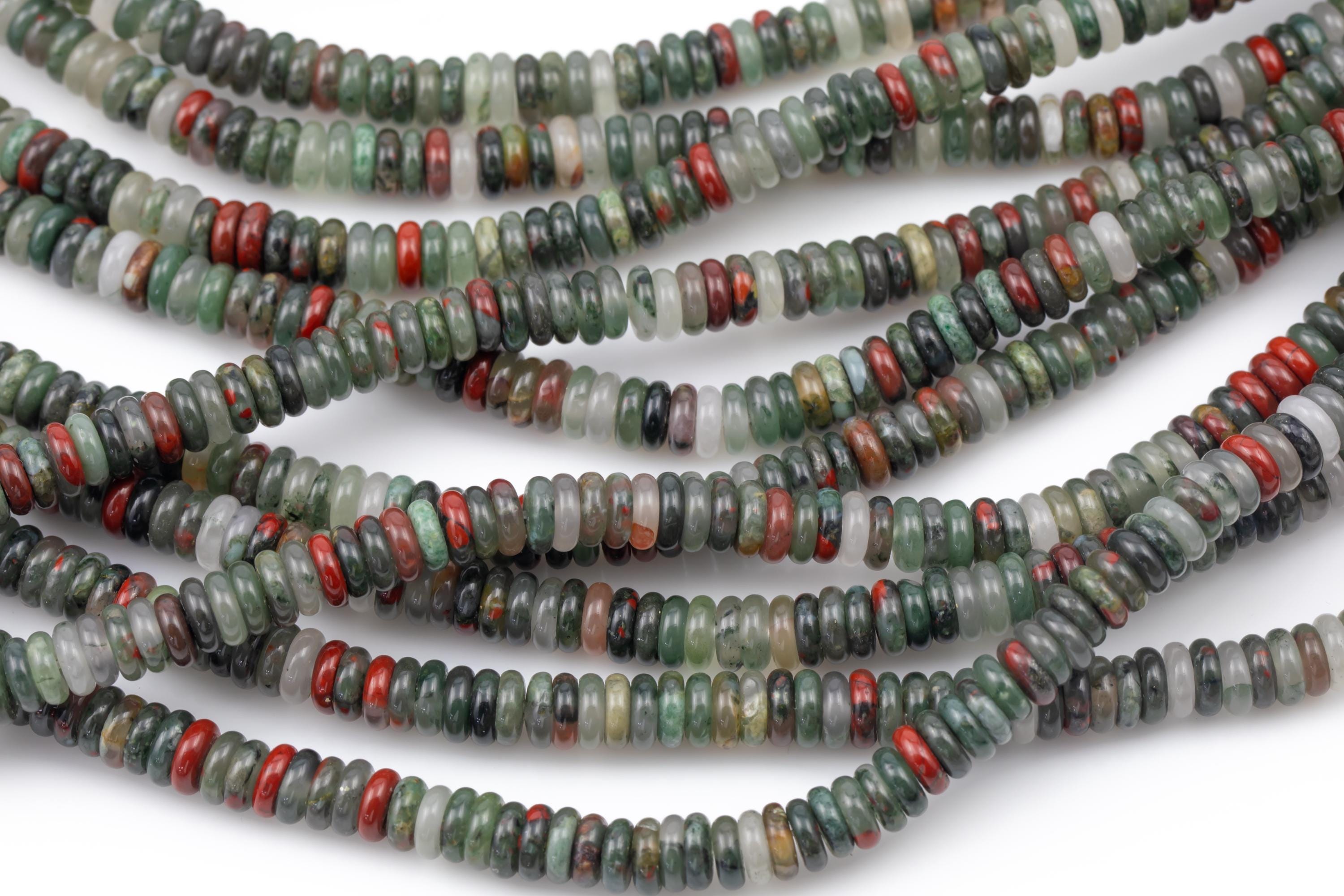 Natural Dragon Blood Stone - High Quality In Saucer Roundel, 6mm Smooth Gemstone Beads Thin Roundel
