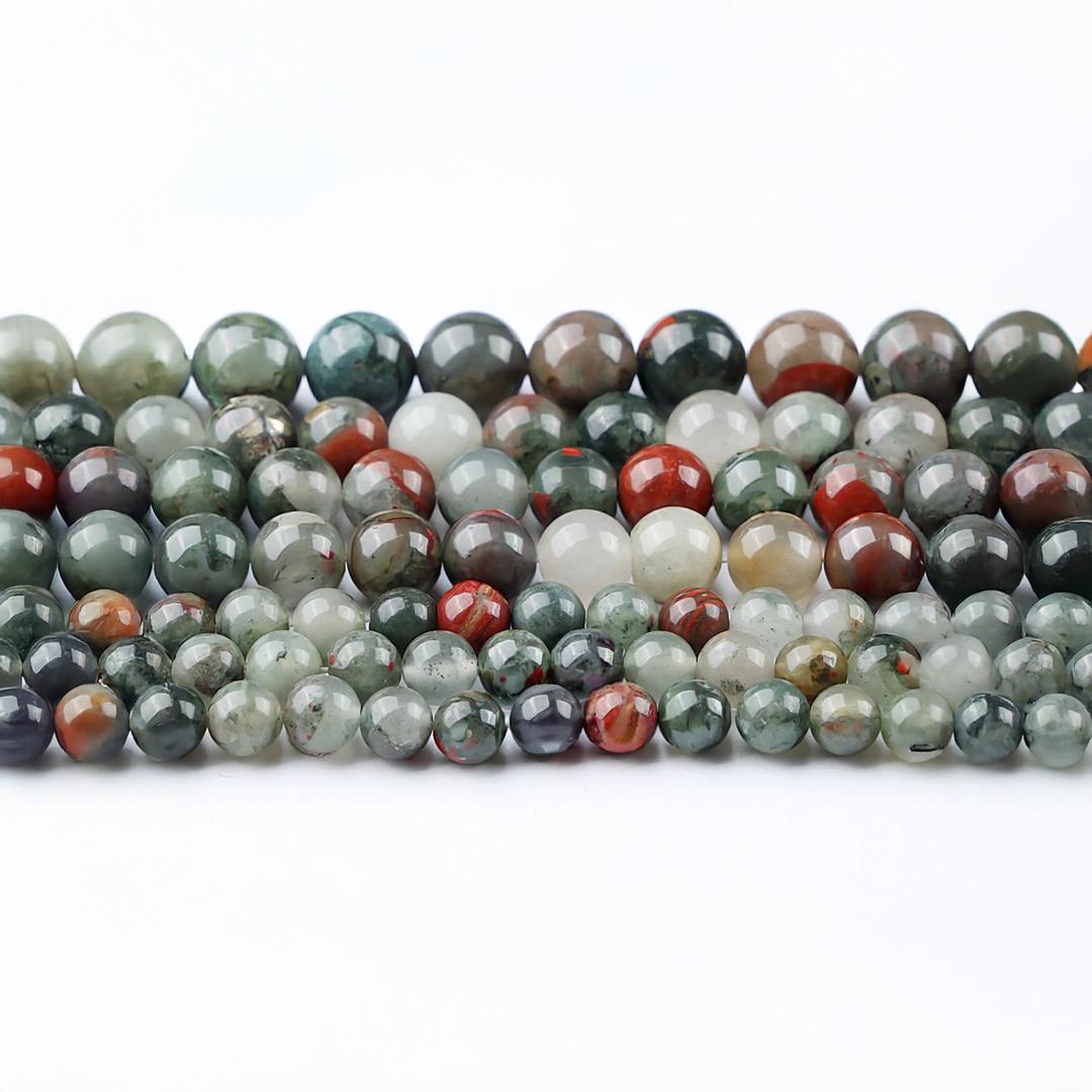 African Bloodstone Beads – Round Gemstone Beads 6mm 8mm 10mm 12mm – Multicolor Red Green Beads – 15.5'' Strand For Jewelry Making