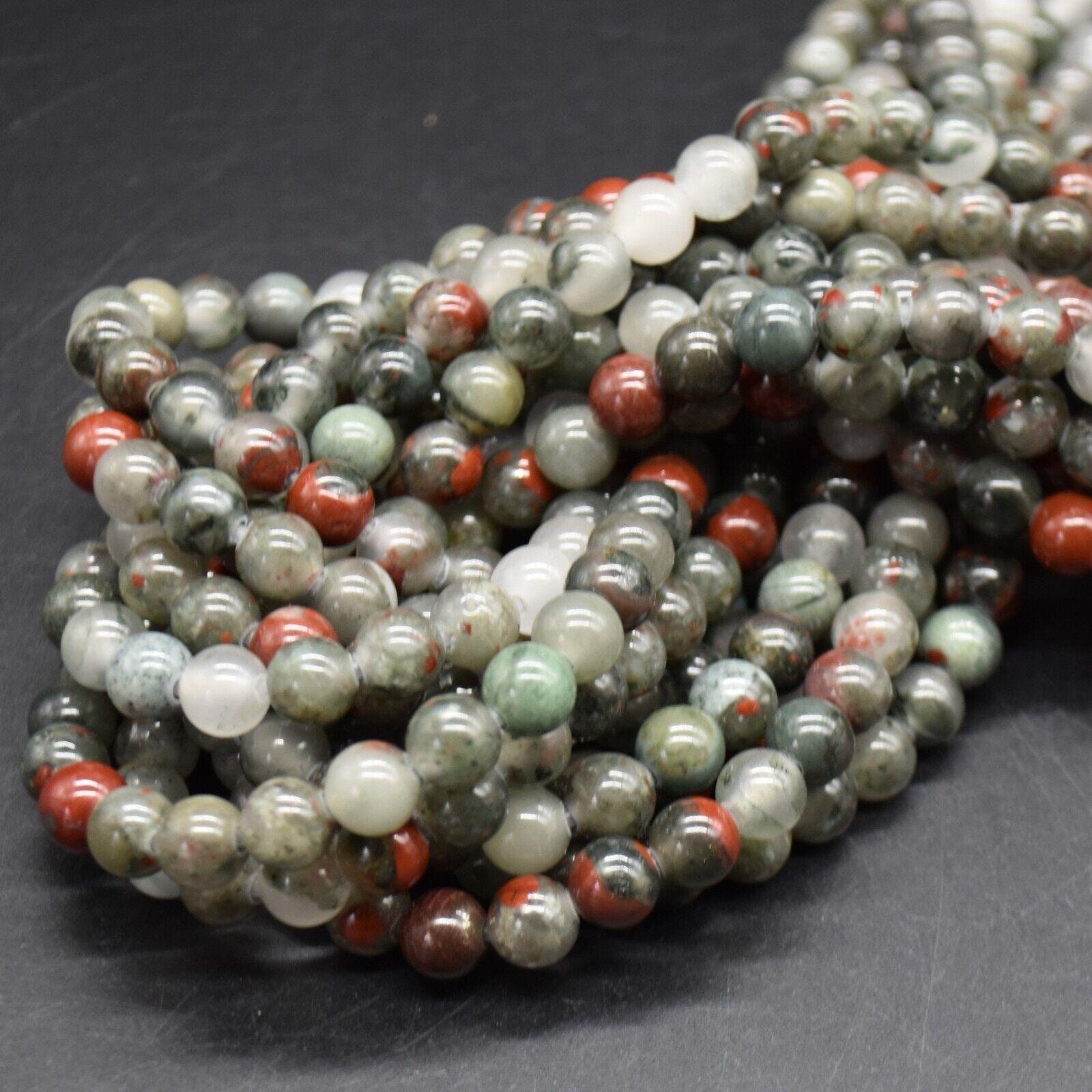 African Bloodstone Gemstone Round Beads - 8mm - Large Hole (2mm) Gemstone Round Beads For Jewellery Making - 15" Strand