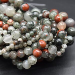 African Bloodstone Jasper Round Beads - 4mm, 6mm, 8mm, 10mm Sizes - 14" Strand - Natural Gemstone Beads For Jewellery Making