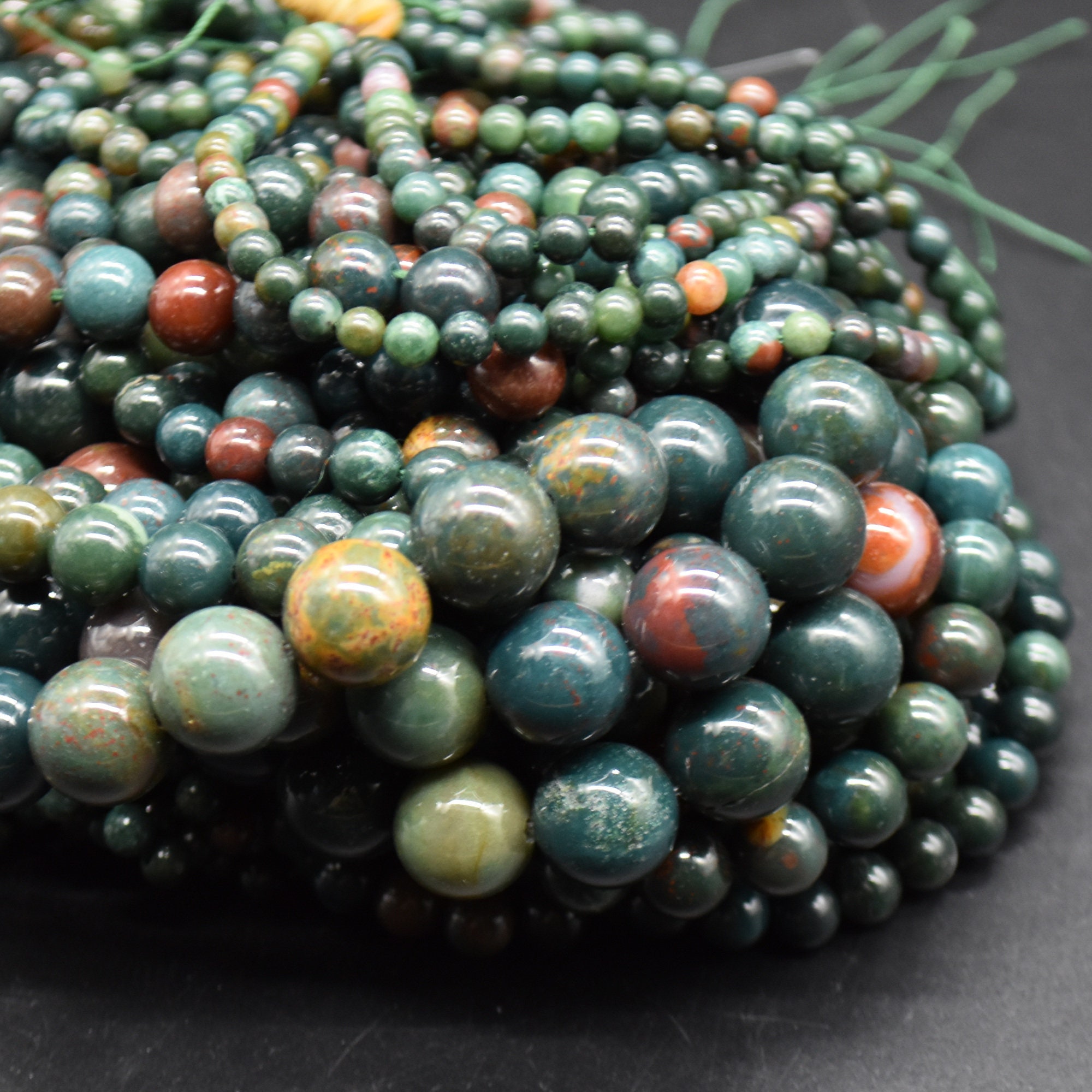 Bloodstone Round Beads - 4mm, 6mm, 8mm, 10mm 12mm Sizes - 14" Strand - Natural Gemstone Beads For Jewellery Making | Crystal Beads