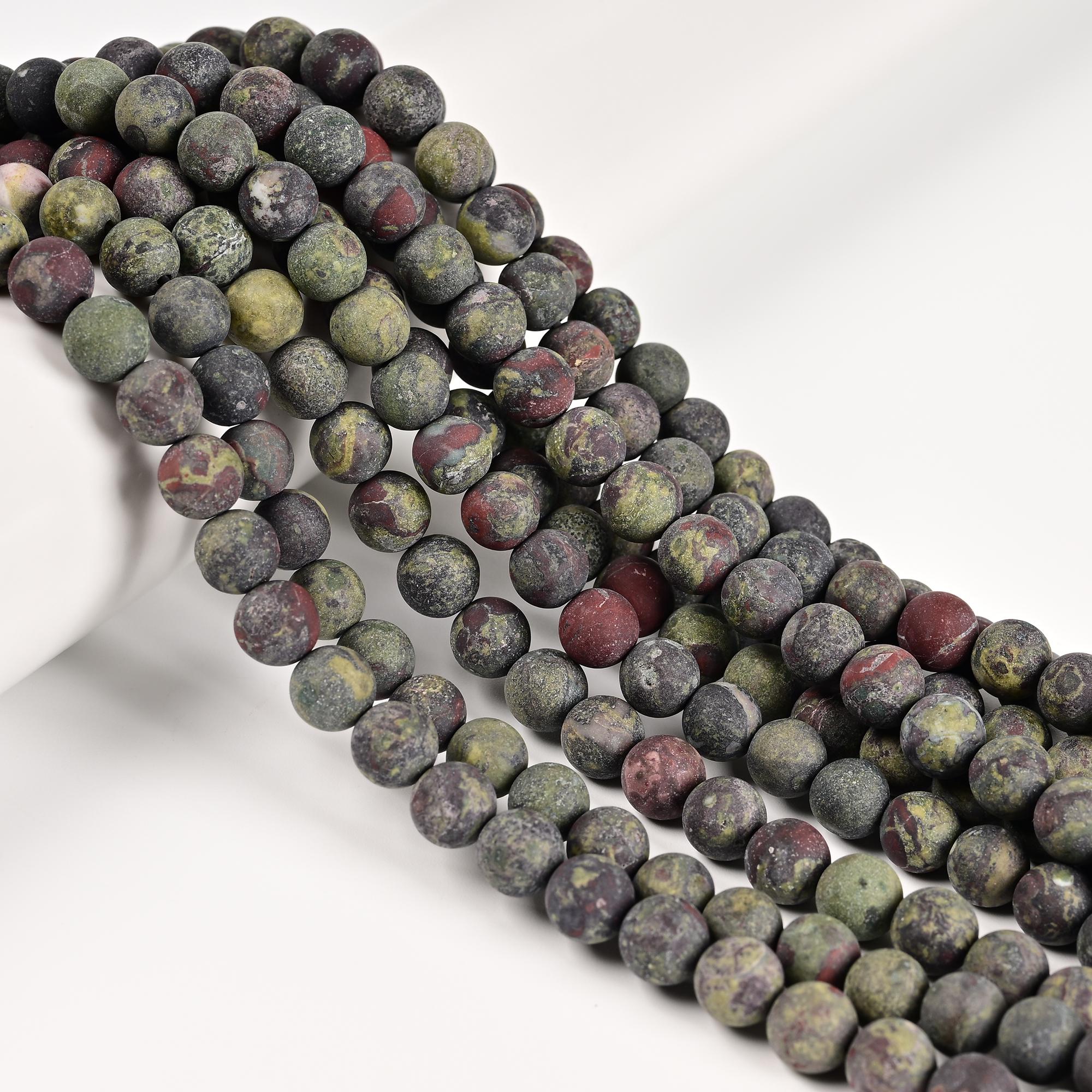 Natural Dragon Bloodstone Jasper Matte Round Beads 6mm 8mm 10mm 12mm 15.5'' Strd Natural Dragon Bloodstone Jasper Matte Round Beads 6mm 8mm 10mm 12mm 15.5'' Strd
