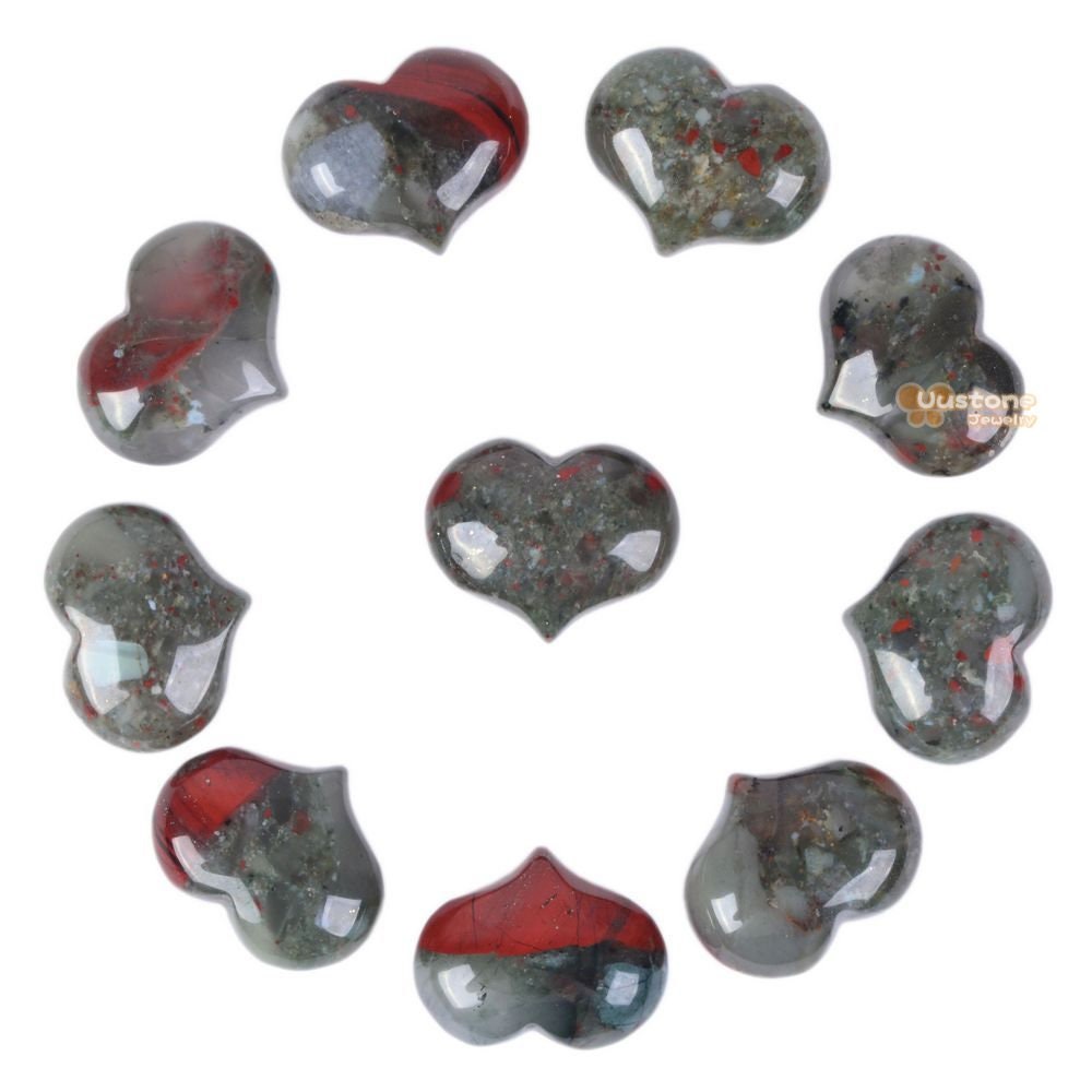 25mm African Bloodstone Puff Love Hearts 1 Inch Crystal Healing Reiki Pocket Stone