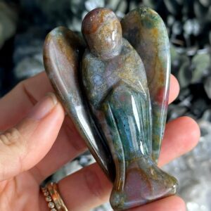 3” Rainbow Bloodstone Angel Crystal Carving